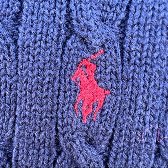 Polo Ralph Lauren Y2K Cable Knit Sweater Blue Red Button Shoulder Cotton 24 Mos - Picture 6 of 8